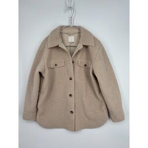 Joie Jacket Womens M Beige Sherpa Teddy Shacket  Faux Suede Lined Cream